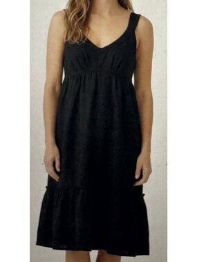 Mossimo 100% Linen Dress V neck Ruffle XS Coastal Skater Goth Minimalist Boho XS